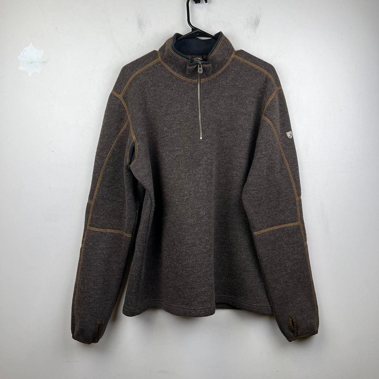 Kuhl Thor Thermokore 1/4 Zip Sweater Brown Fleece Wool Blend Pullover Size L